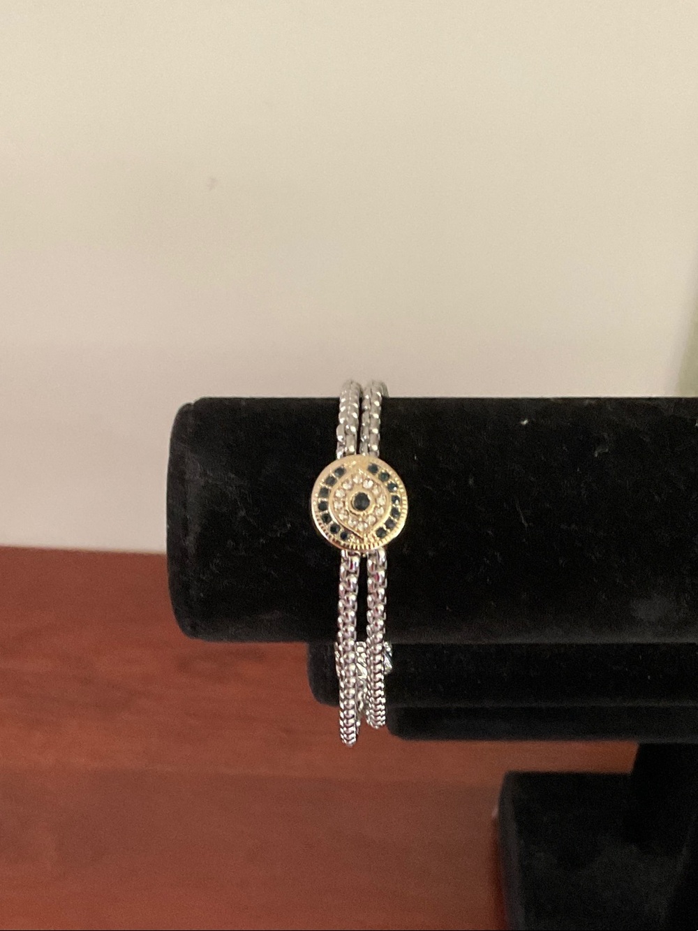 Silver and Gold Double-Chain Bracelet with Evil Eye